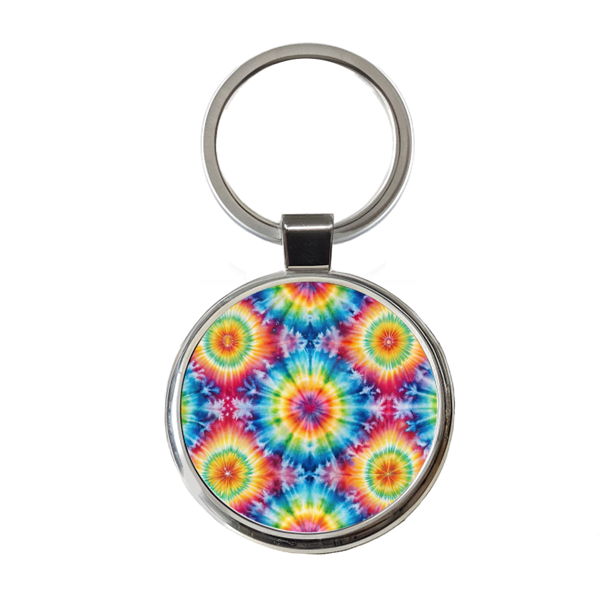 Tie Dye Pattern Fun Watercolor Round Metal Keychain