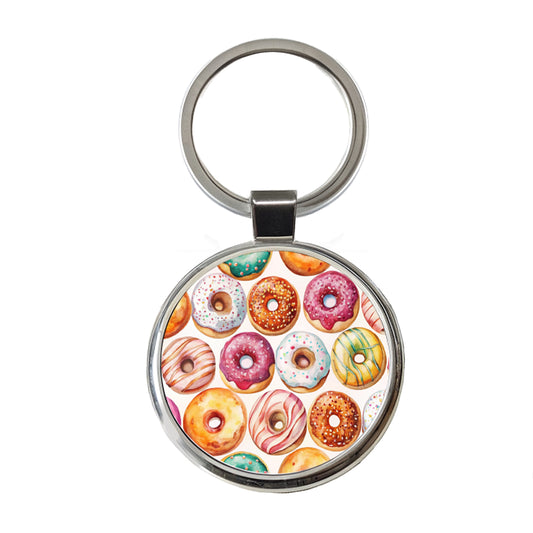 Variety Of Donuts Round Metal Keychain