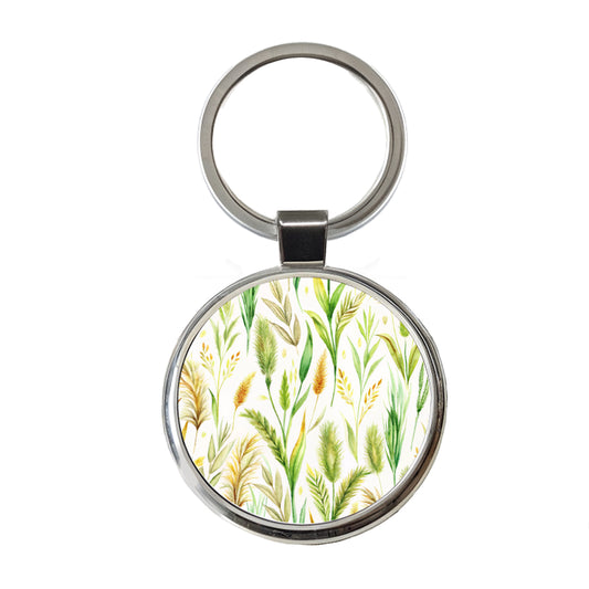 Wild Grasses Round Metal Keychain