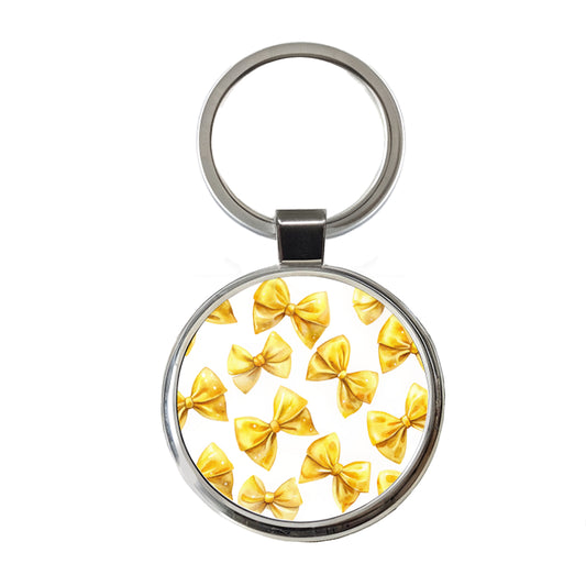 Yellow Coquette Bows Watercolor Round Metal Keychain