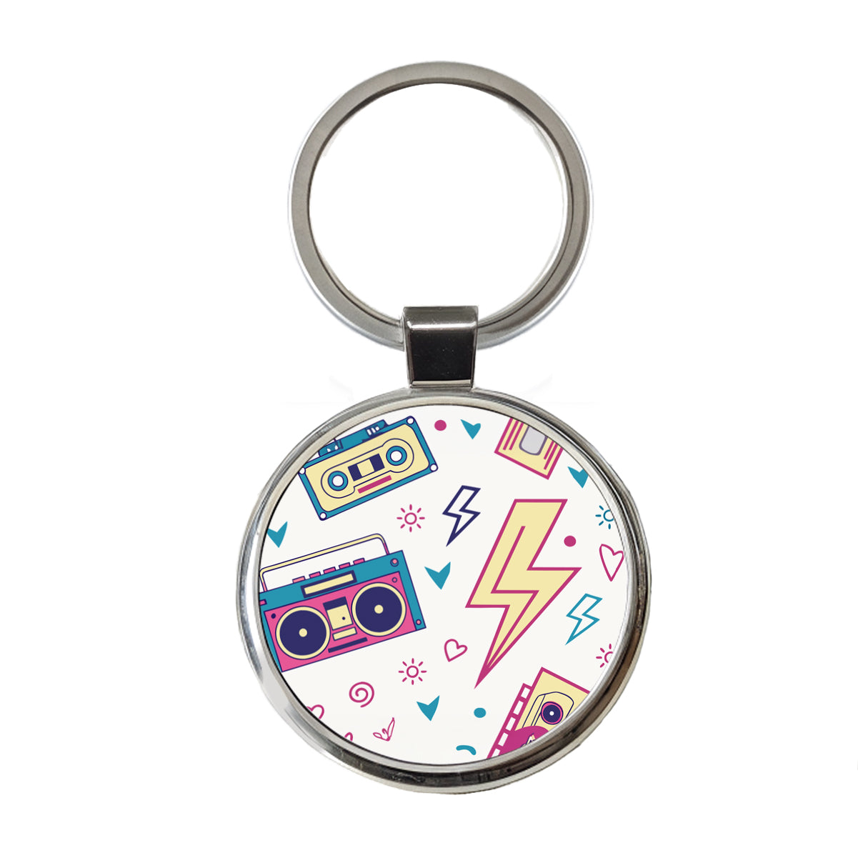80's Eighties Theme Style Round Metal Keychain
