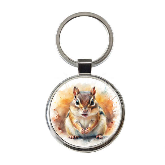 Angry Mad Chipmunk Watercolor Round Metal Keychain