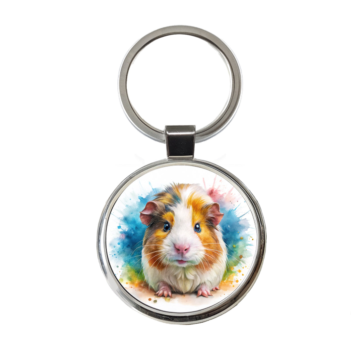 Angry Mad Guinea Pig Watercolor Round Metal Keychain