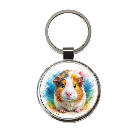 Angry Mad Guinea Pig Watercolor Round Metal Keychain