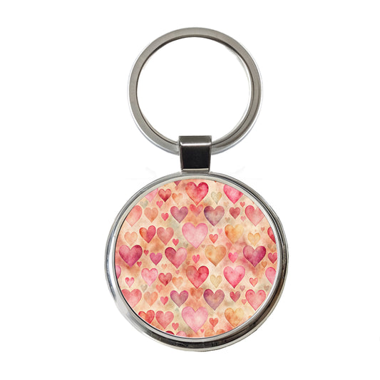 Antique Valentine's Day Hearts Pattern Round Metal Keychain