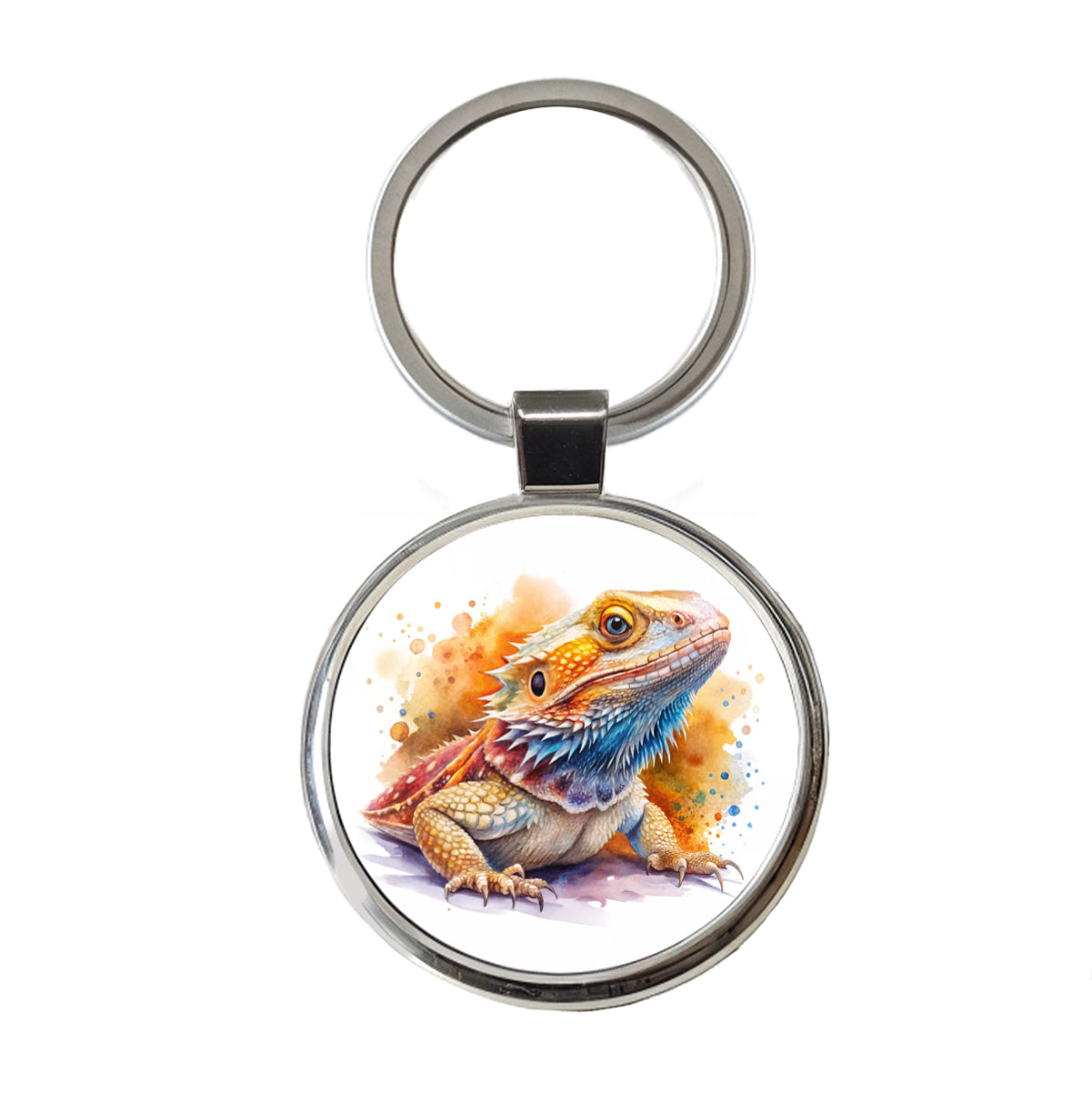 Bearded Dragon Lizard Reptile Watercolor Round Metal Keychain