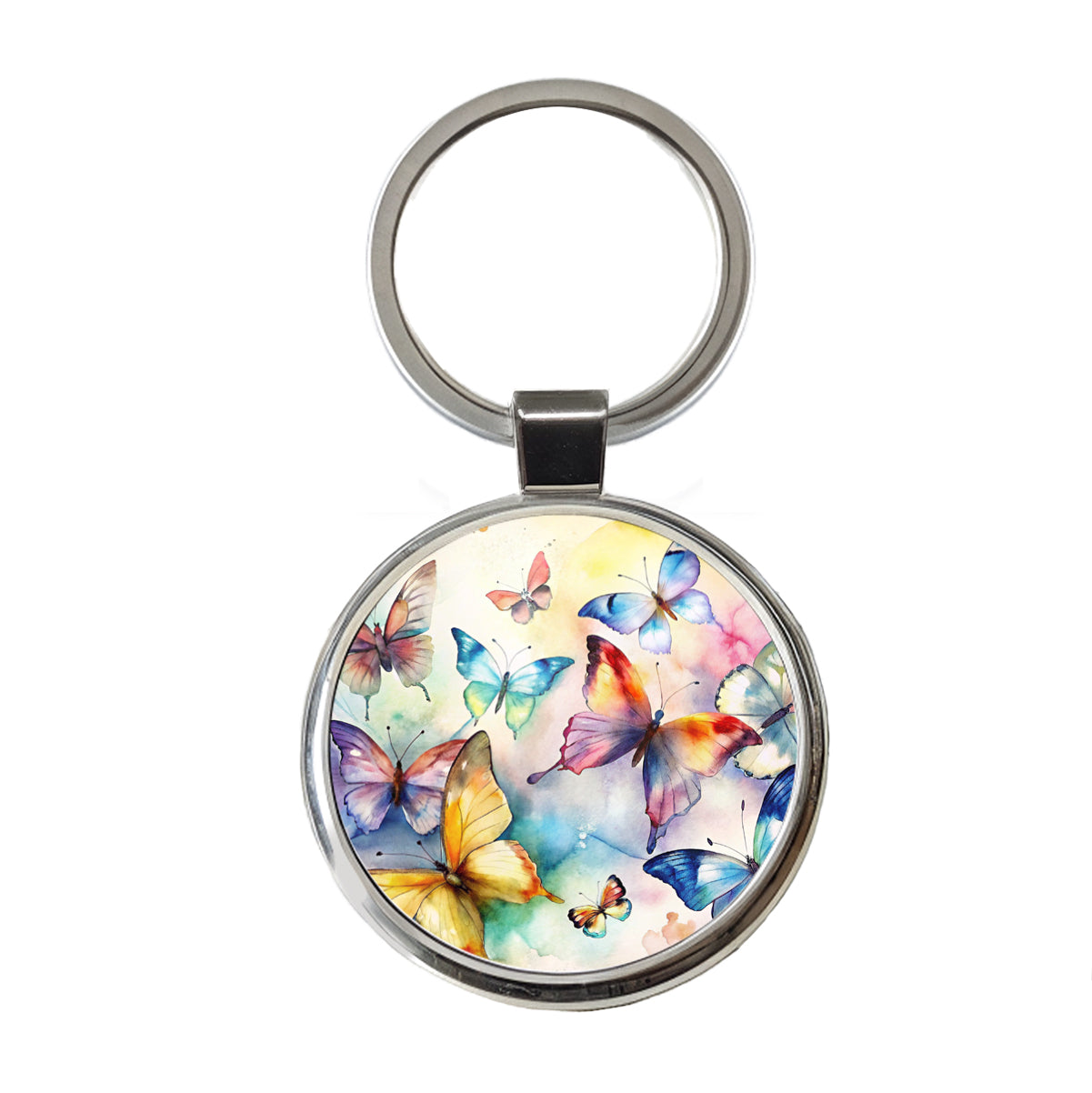 Beautiful Watercolor Colorful Butterflies Round Metal Keychain
