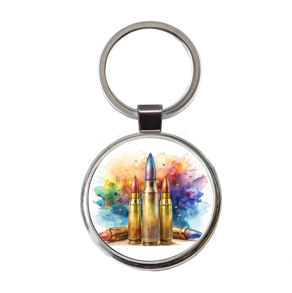 Bullets Watercolor Round Metal Keychain
