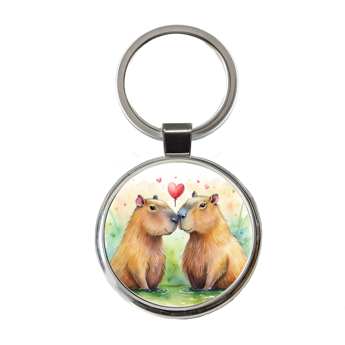 Capybaras In Love Valentine's Day Round Metal Keychain