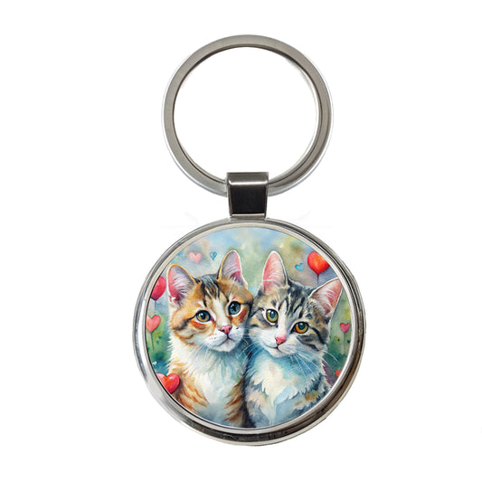 Cats In Love Valentine's Day Round Metal Keychain