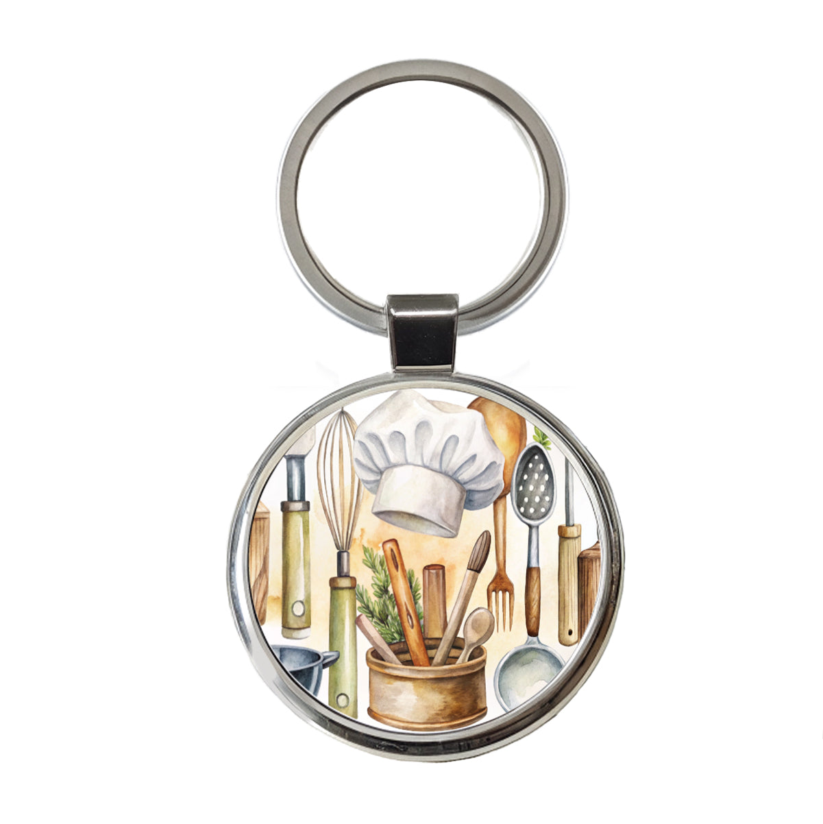 Chef's Baker's Tools Cooking Watercolor Round Metal Keychain