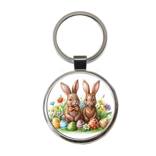 Chocolate Easter Bunnies Rabbits Cute Round Metal Keychain