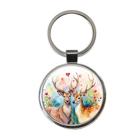Deer In Love Valentine's Day Round Metal Keychain