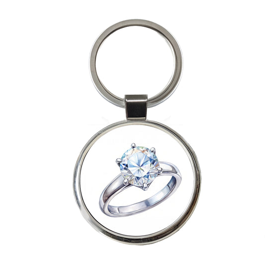 Diamond Ring Engagement Engaged Wedding Proposal Round Metal Keychain