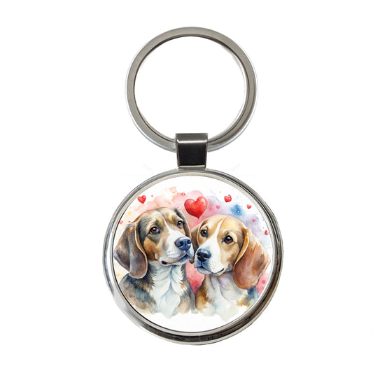 Dogs In Love Valentine's Day Beagles Round Metal Keychain