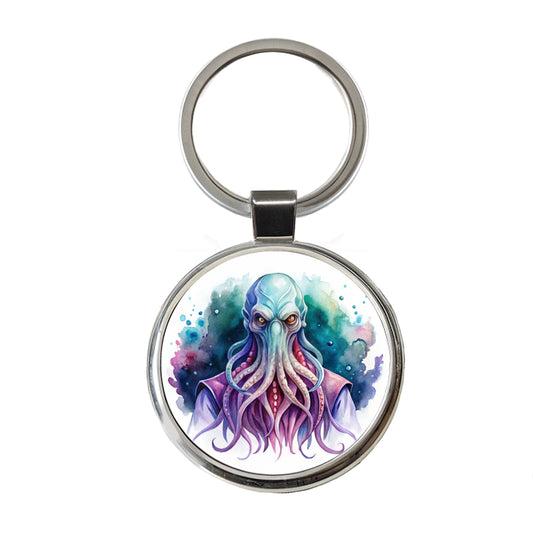 Fantasy Creature Monster Illithid Watercolor Round Metal Keychain