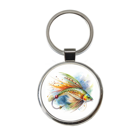 Fishing Lure Flies Watercolor Round Metal Keychain