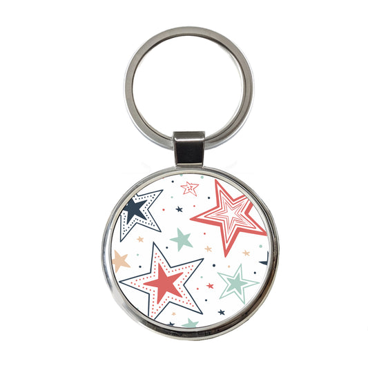 Fun Scattered Stars Round Metal Keychain