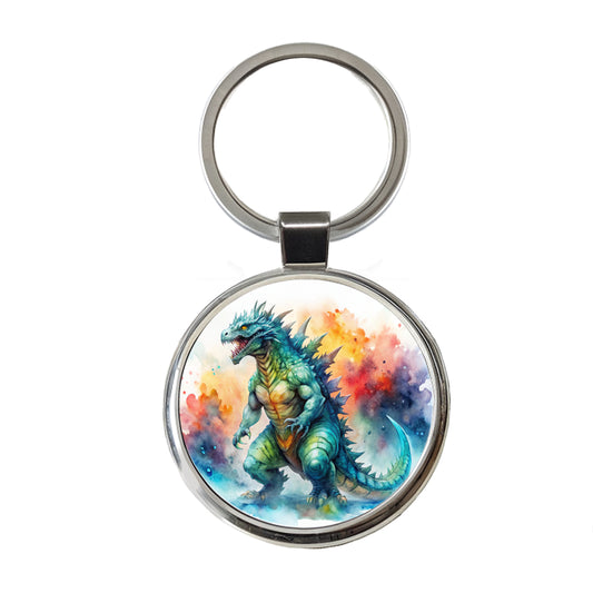Giant Kaiju Monster Watercolor Round Metal Keychain