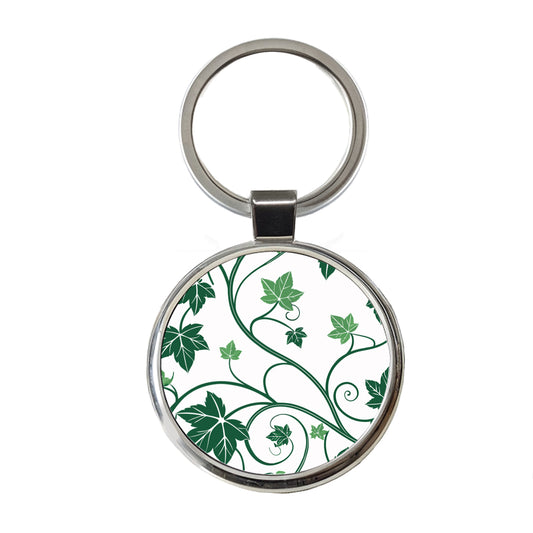 Green Ivy Vines Round Metal Keychain