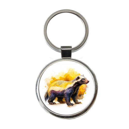 Honey Badger Watercolor Round Metal Keychain