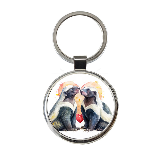 Honey Badgers In Love Heart Valentine's Day Round Metal Keychain