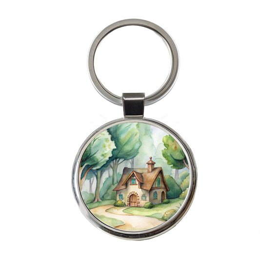 House Shire In The Woods Round Metal Keychain
