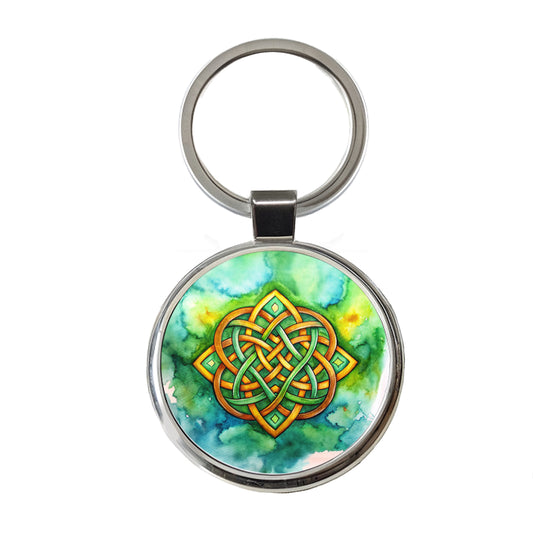 Irish Celtic Knot Watercolor Round Metal Keychain