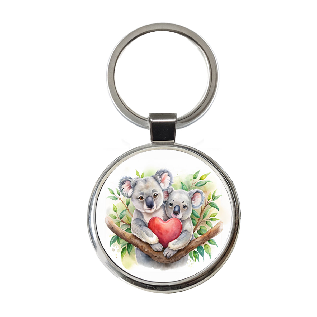 Koalas In Love Heart Valentine's Day Round Metal Keychain