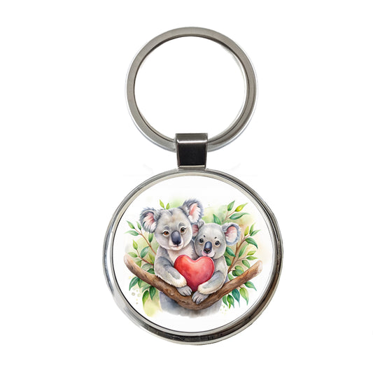Koalas In Love Heart Valentine's Day Round Metal Keychain