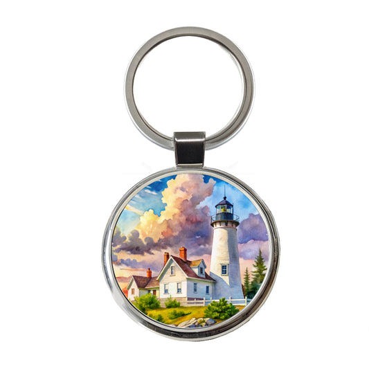 Lighthouse Like Pemaquid Point Maine Watercolor Round Metal Keychain