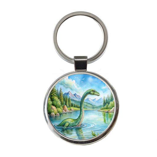 Loch Ness Monster Nessie In Scotland Highlands Lake Round Metal Keychain