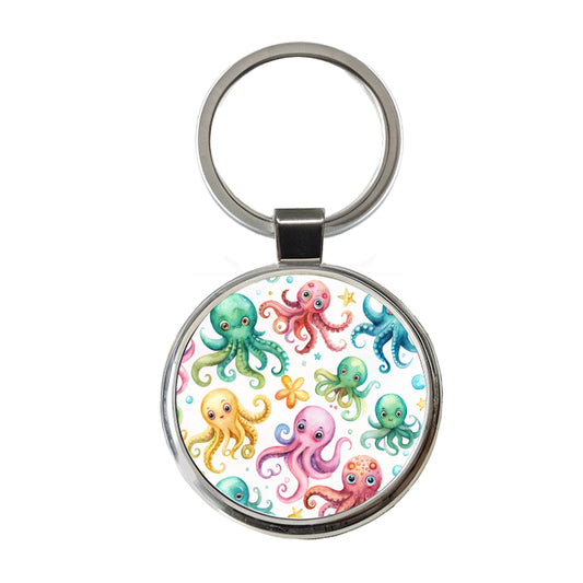 Lots Of Sweet Octopus Round Metal Keychain