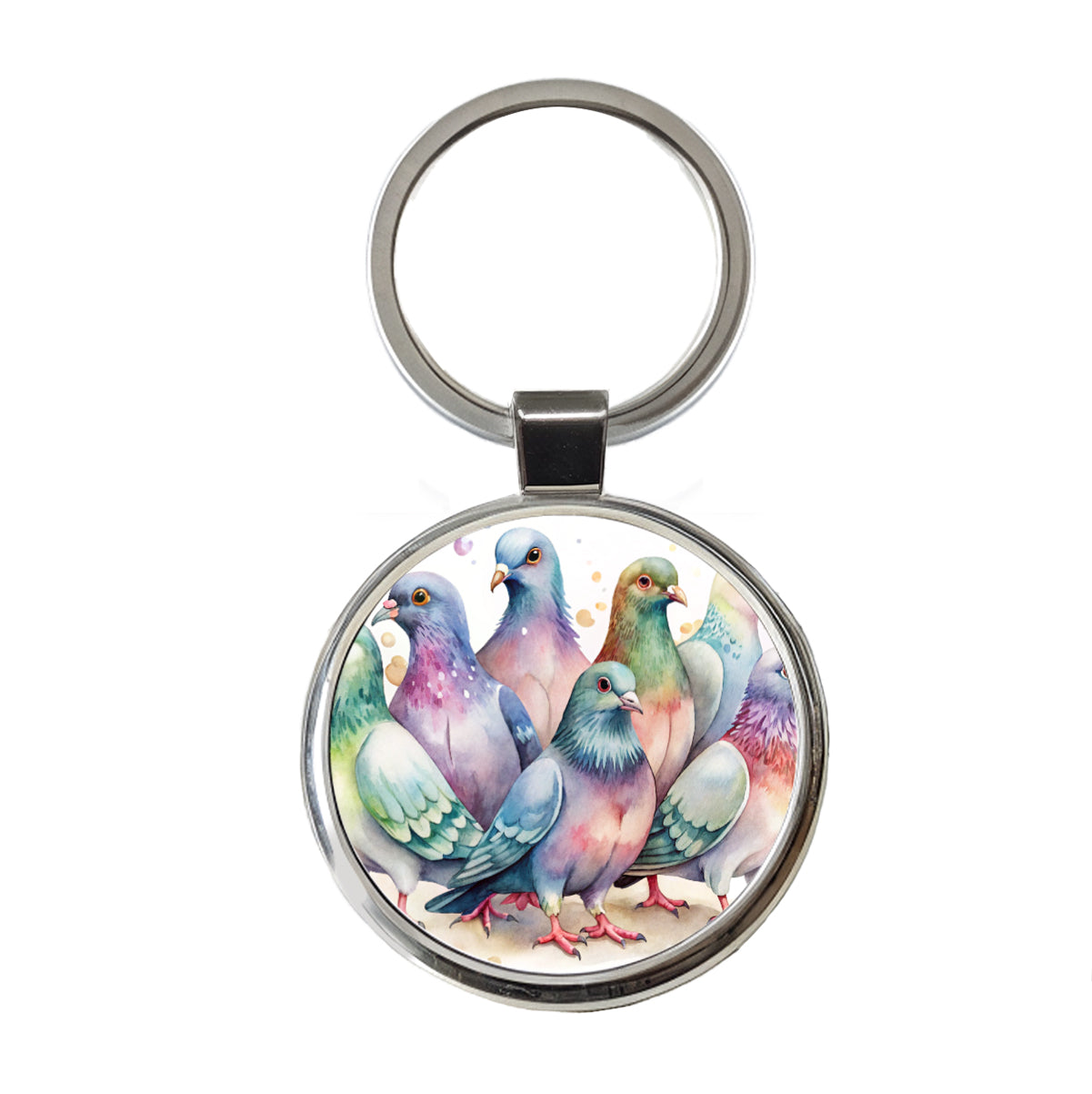 Lots Of Sweet Pigeons Round Metal Keychain
