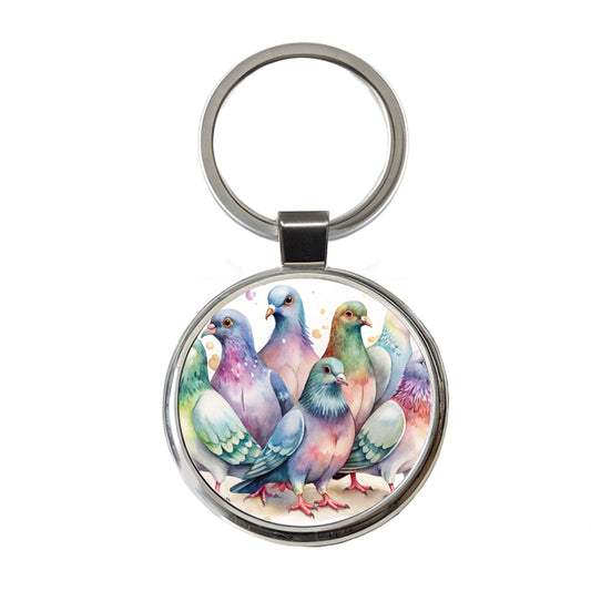 Lots Of Sweet Pigeons Round Metal Keychain