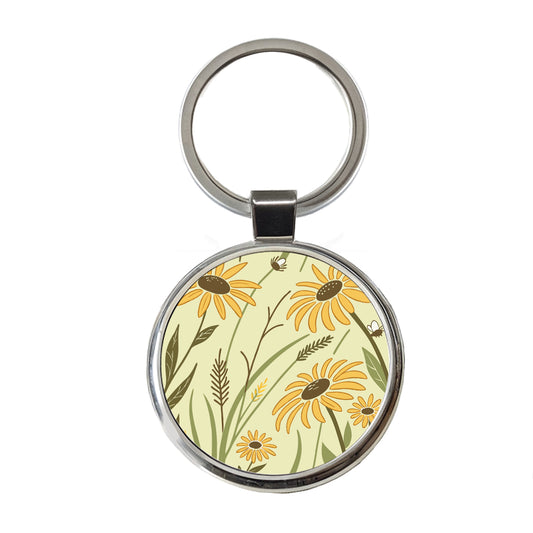 Lovely Sunflowers Round Metal Keychain