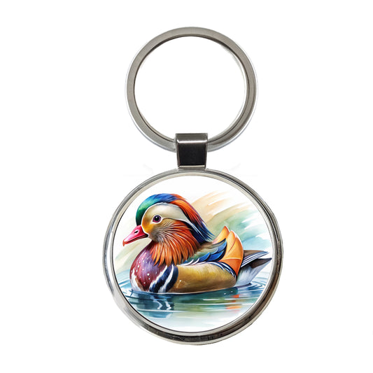 Mandarin Duck Watercolor Round Metal Keychain