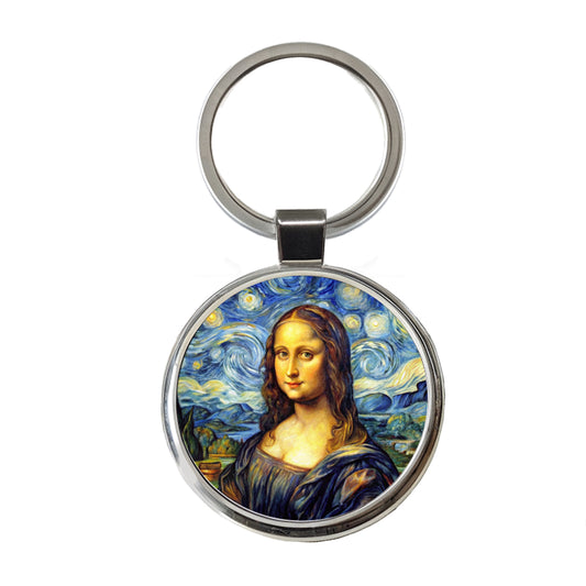Mona Lisa Van Gogh Style Round Metal Keychain