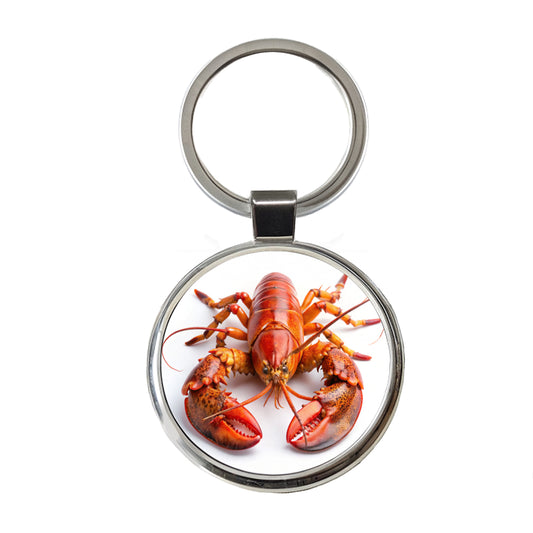 New England Lobster On White Background Round Metal Keychain