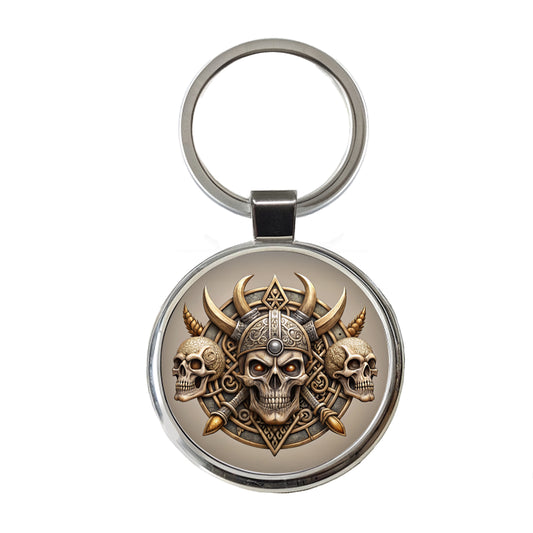 Norse Viking Symbols With Skulls Round Metal Keychain