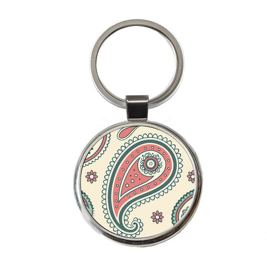 Paisley Pattern Round Metal Keychain