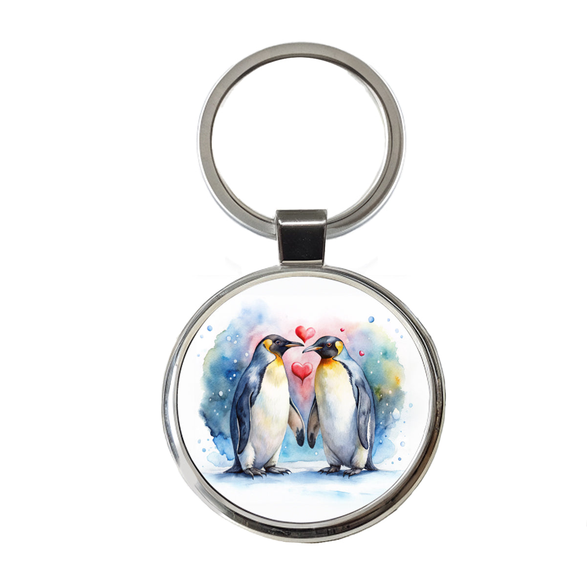 Penguins In Love Hearts Valentine's Day Round Metal Keychain
