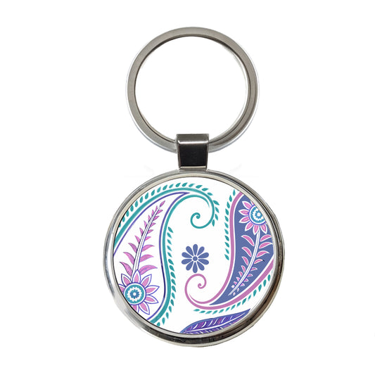 Pretty Paisley Round Metal Keychain