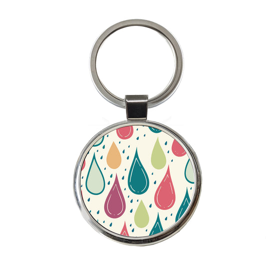 Rain Water Droplets Cute Round Metal Keychain