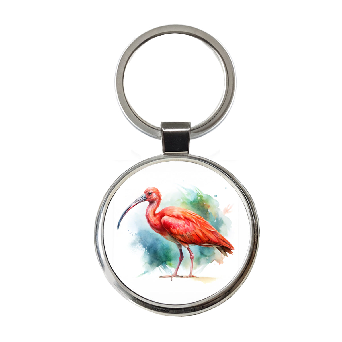 Scarlet Ibis Bird Watercolor Round Metal Keychain