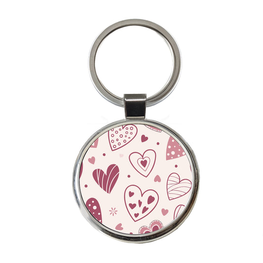 Scattered Hearts Love Valentine's Day Round Metal Keychain