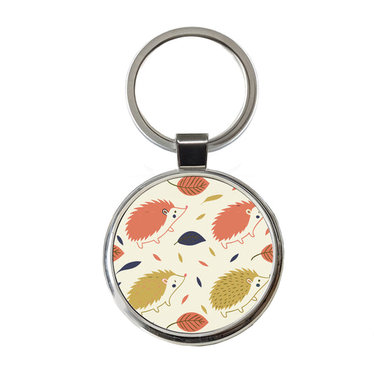 Scattered Hedgehogs Cute Round Metal Keychain