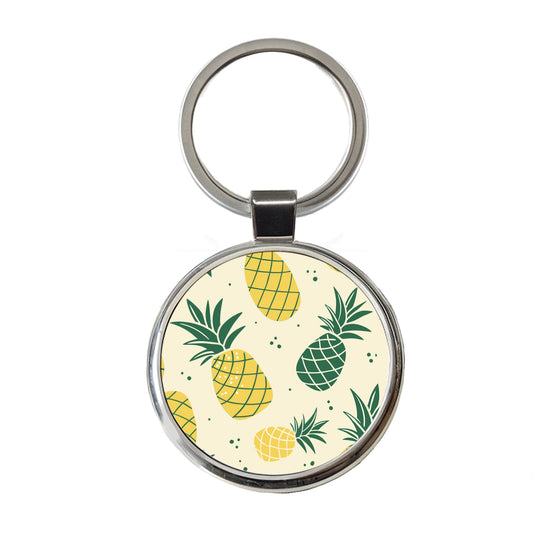 Scattered Tropical Pineapples Round Metal Keychain