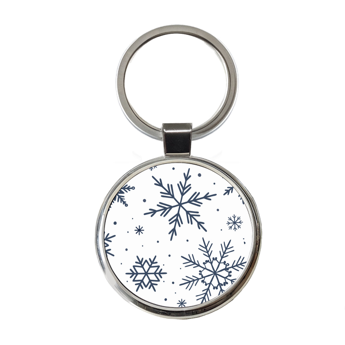 Scattered Snowflakes Winter Christmas Round Metal Keychain