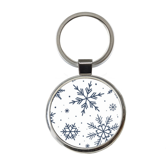 Scattered Snowflakes Winter Christmas Round Metal Keychain